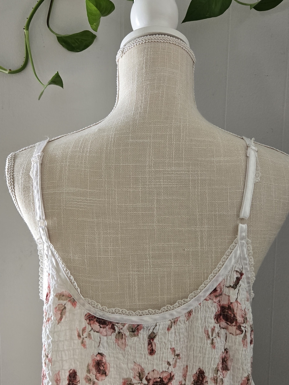 Adonna White Dress with Pink Floral Print and Lace Trim - Picture 6 of 9